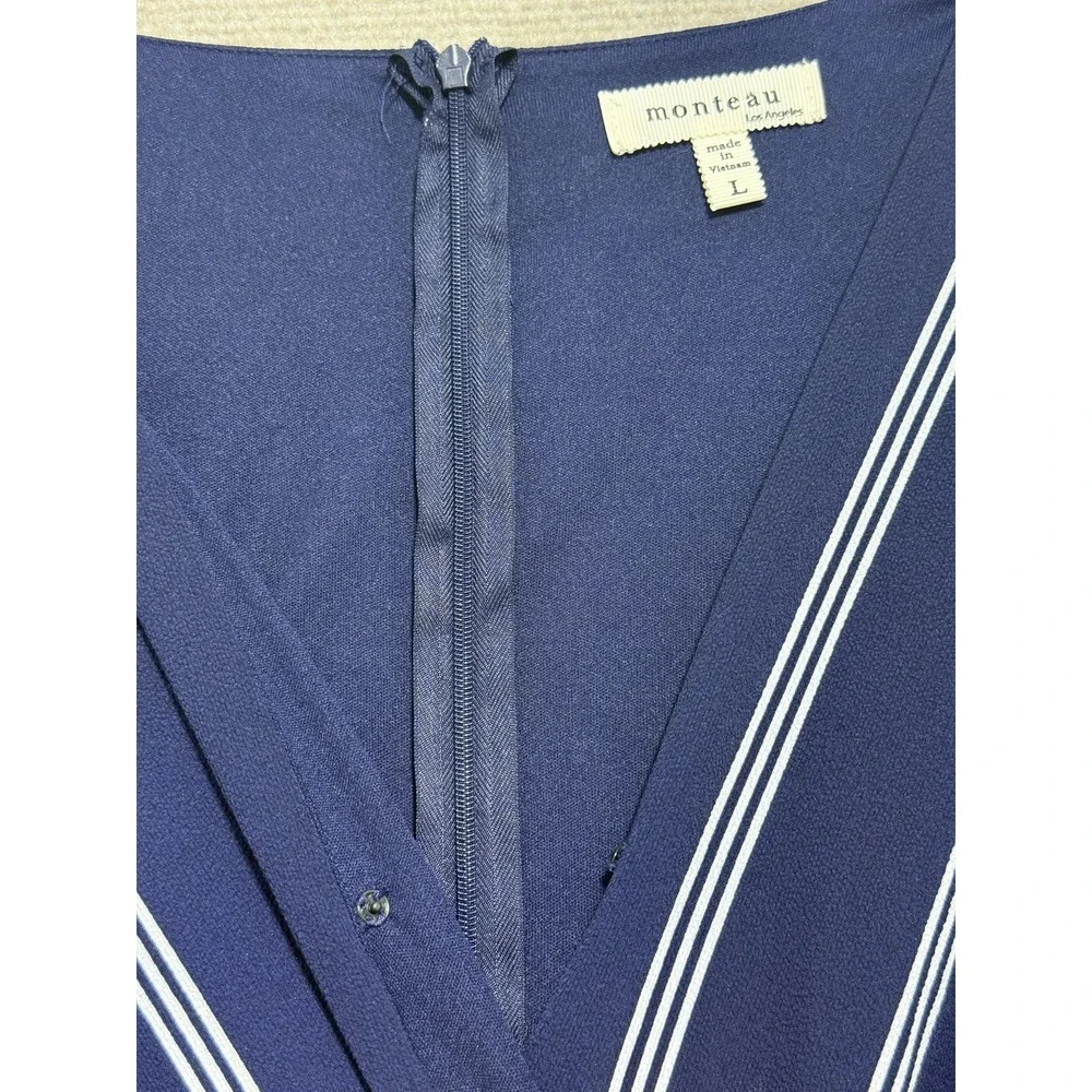 Monteau Jumpsuit Womens Large Striped Wide Leg Belted Short Sleeve One‎ Piece